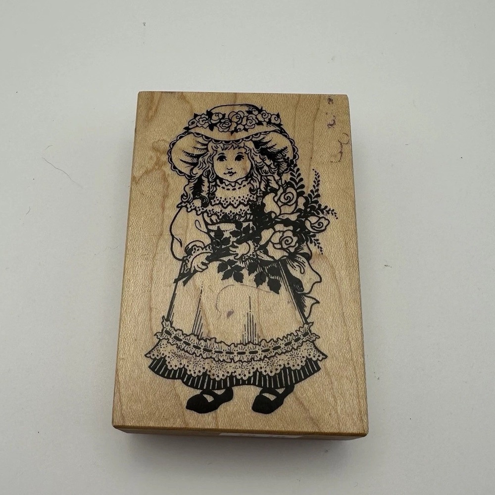 PSX Designs Victorian Girl G-477 Floral Bouquet Wood Mount Rubber Stamp Vintage